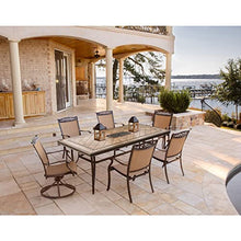 Hanover Fontana 7-Piece Patio Dining Set Rust Resistant Aluminum Outdoor Dining Set for 6 with Swivel Rockers and Tile-Top Table Tan
