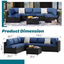 SUNLEI 7pcs Patio Conversation Sets Outdoor Furniture Sets, High Back All-Weather Rattan Sectional Sofa with Tea Table&Washable Couch Cushions(Black Rattan)(Aegean Blue)