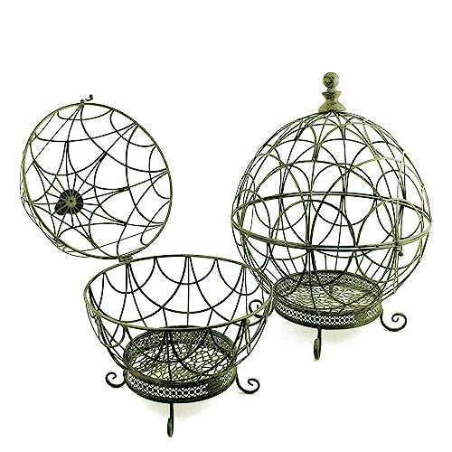 Zaer Ltd. Set of 2 Iron Globe Plant Stand- Color Options (Antique Green)