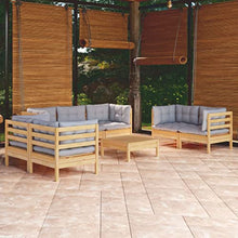 Heofavd 8-Piece Grey Solid Pine Wood Patio Furniture Set, Modular Outdoor Conversation Sofa with 100% Polyester Cushions 25"x25"x11.2", for Garden Balcony Backyard
