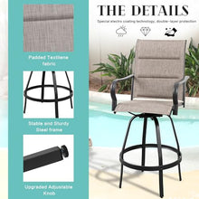 Vongrasig 4 Piece Outdoor Patio Swivel Bar Chairs, All Weather Padded Sling Textile High Top Bar Stools, Bistro Set for Backyard, Lawn Garden, Balcony, Gray