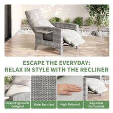 IDEALHOUSE Wicker Outdoor Recliner Reclining Patio Chair with Adjustable Back & Footrest 150° Lay-Flat Reclining with Air Pump Rattan Flip-Up Side Table Outdoor Lounge Chair for Pool Deck Balcony