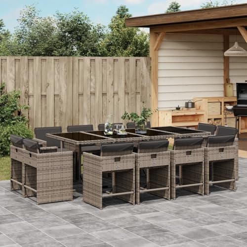 AMBERARD Patio Dining Set Set of 12 Grey PE Rattan 12-Seater Detachable Furniture Set
