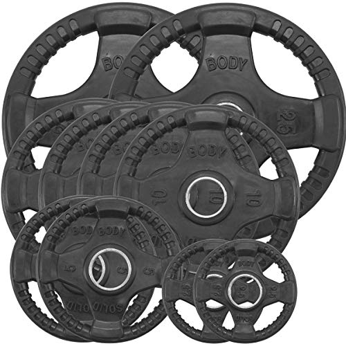 Body-Solid Olympic Weight Plates Set 355lbs Quad Grip Rubber Coated Black