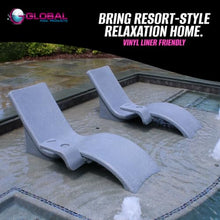 Global Pool Products 2 Lounge Chairs with Connecting Table - Patio Lounge Chair with Table for All Pool Types - Gray GPP-LFS-G