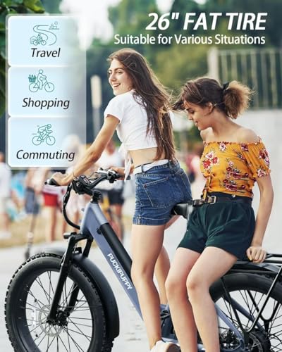 PUCKIPUPPY Electric Bike 960W 48V 15AH 28MPH 26" Fat Tire Grayish Blue