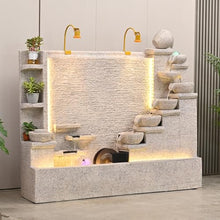 5.8ft Wide Premium Ivory White Cement Waterfall Fountain Set with LED Lights & Planter Slots for Indoor & Outdoor Use | Left, Right, or Full Set Options | Durable Stone-Like Finish (Left)(Right)
