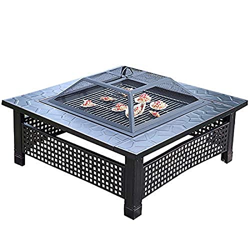 Fire Pit BBQ Grill Fire Bowl Outdoor Square Pit Bowl Grill Fireplace with 1 Set Barbecue Tools 86Cm Barbecue Pit for Patio Picnic Garden Backyard