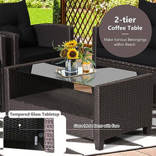8 PCS Patio Rattan Furniture Set Glass Table Shelf Sofa Cushion Black