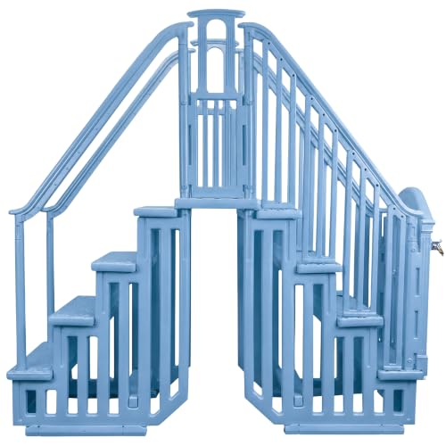 Aqua Select Anti-Slip Pool Steps Entrance System with Gate | Tranquil Blue | for Above Ground Swimming Pools | Safety Stairs Capacity Up to 400 lbs