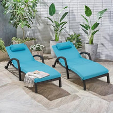 HOMREST Chaise Lounge Chairs Set of 6 PE Rattan Wicker Adjustable Pool Lounger Blue