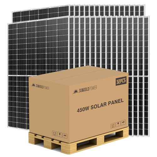 SUNGOLDPOWER 32PCS 450W Solar Panels Monocrystalline UL 61730, Grade A Solar Cell,Waterproof IP68,High Efficiency Solar Panel On/Off Grid for Charging Station,Caravan,RV,Yacht, Boat (Total 14400W)