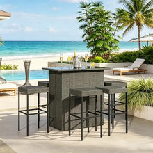 XITPEYEZY 5-Piece Outdoor PE Rattan Bar Table and Stool Set, Dark Gray