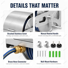 AMQYDT Garden Hose Reel Kit, Stainless Steel Metal Heavy Duty Hose Reel with 15-40m Hose Options, Wall/Floor Mount, 360° Swivel Guide and Three Spray Gun Multi-Functional Spray Gun. 30m