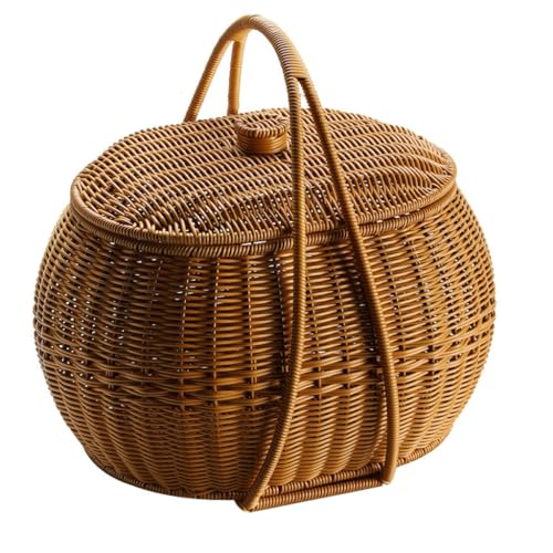 ASWRTYJO Imitation Vine Weaving Vegetable Basket Carrying Basket Picnic Basket Weaving Water Fruit Basket(E)