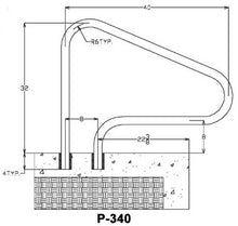 Rust Proof RTD-340 Gray 3-Bend Return-to-Deck Figure 4" Swimming Pool Handrail - 32" H x 40" W (Matching Color Escutcheons and Freight Included)