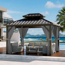 GAOMON Hardtop Double Roof Gazebo with Netting and Curtains Gray