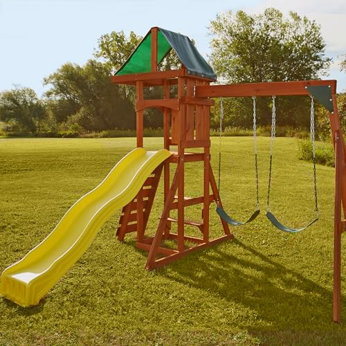 Swing-N-Slide Scrambler Playset with Swings, Slide & Rock Wall Yellow