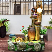 Rustic Rock Water Fountain with LED Lights and Planter Accents – Indoor/Outdoor Cascading Waterfall Feature for Home or Garden Decor(2243)