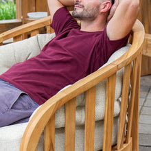 Cambridge Casual Cove Teak Wood Oversize Outdoor Lounge Chair – Patio Seating with Tufted Tan Cushion, Weather‑Resistant Club Chair, 500 lb Capacity