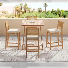 Christopher Knight Home Barron 5-Piece Acacia Wood Patio Bar Set, Patio Bar Table and Stools Set, Soft Seat Cushions, Rattan/Wicker Dining Set for Garden, Backyard, Poolside, Balcony, Teak + Beige
