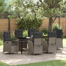 LKJVFCPW 7 Piece Garden Dining Set, Patio Furniture Table and 6 Chairs with Cushions, Grey Poly Rattan Outdoor Seating for Backyard