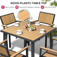 Pamapic 6-Piece Outdoor Aluminum Patio Dining Set with Plastic-Wood Table Top and 4 Stackable Chairs Teak