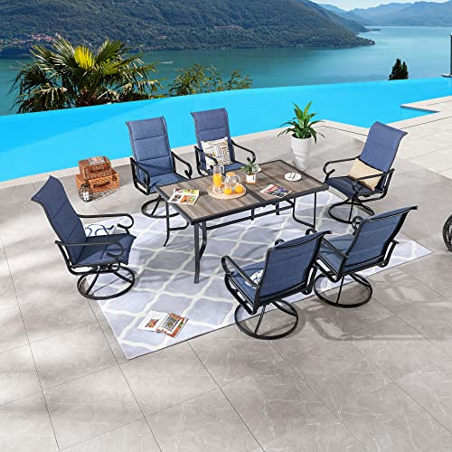 LOKATSE HOME 6 PCS High Back Textilene Outdoor Patio Swivel Chairs Blue