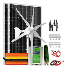 640W Wind Solar Powered Kit 12V 24V Off Grid System: 2pcs 120W Monocrystalline Solar Panel,400W Wind Turbine Generator,Hybrid MPPT Charge Controller & 3000W Inverter & Brackets