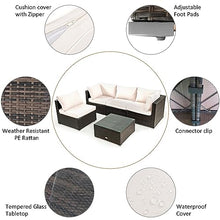 YWMLFZ 6PCS Patio Furniture Set Rattan Cushioned Gas Fire Pit Table Beige