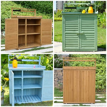 DFEDHF Wooden Garden Potting Bench Table with 3 Tier Shelves Waterproof Planting Work Bench for Outdoor Garden Storage and Organization Backyard Shed Tool Organizer (Brown 120x87x45cm)