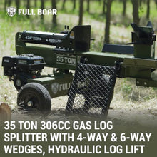 Full Boar 35 Ton 306cc Gas Log Splitter with 4-Way & 6-Way Wedges, Hydraulic Log Lift