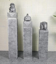 ARCVOX Asian Decor Pedestal Floor Ornaments, Faux Stone Finish Porch Columns & Pillars, Indoor/Outdoor Statues for Home Decor, Decorative Flower Pot Columns (Color : Silver Size XL)