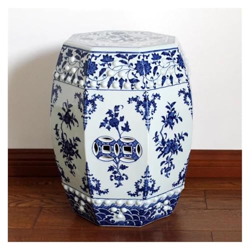 Tu Ye-US Decorative Garden Stools, Ceramic Modern Embossed Porcelain Toilet Blue Yellow Glazed Porcelain Ceramic Stool(A)