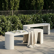 Merax 60" Oval Outdoor Concrete Bench Set of 2, Elegant Modern Aesthetic Dining Bench for Garden Patio Balcony Parks Poolside Pathway, Internal Iron Frame, 2-3 Seater Capacity 600LBS, Terrazzo White