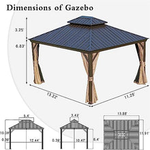 LOPOO Hardtop Gazebo with Curtains & Netting - Outdoor Aluminum Frame Pavilion with Steel Double Roof Canopy - Brown 12Ft x 14Ft