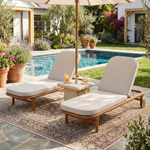 Christopher Knight Home Yeon Set of 2 Acacia Wood Chaise Lounge Chair Outdoor with Wooden Wheels, Adjustable Backrest Sun Lounger Recliner, Patio Outdoor Chaise Lounge with Cushion, Teak + Beige