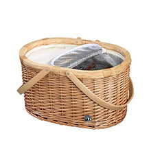 cilio Ancona Picnic Basket for 4 People, Braided Basket with Pine Lid, Picnic Basket with Cooling Compartment Including Plate Set, Cutlery and Glasses, Wicker Basket with Carry Handles, Light Brown