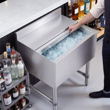 VEVOR Commercial Ice Bin, 65.1 Qt Max Capacity, 24 x 19 x 33 Inch Stainless Steel Ice Chest with Sliding Lid and Bottle Holders, Cooler Cart Cocktail Unit for Bar Restaurant Pub, NSF Certified