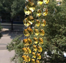 JUIYU Garden Suncatchers 100m/lot Gold Yellow k9 Crystal Octagon Beads in 2 Holes Garland Strands Chandelier Crystal Parts- DIY Curtain Decoration Handmade Pendant Necklaces