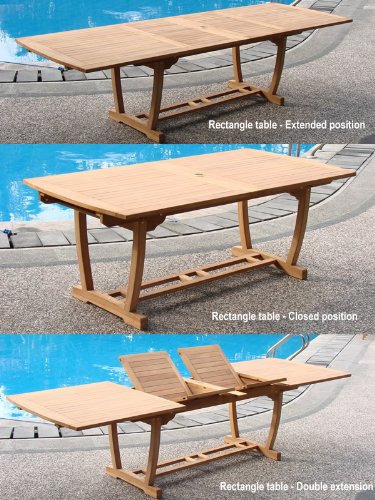 WholesaleTeak Grade-A Teak Wood Extra Large Double Extension 117" Mas Rectangle Dining Table with Trestle Legs #WHDT118RM