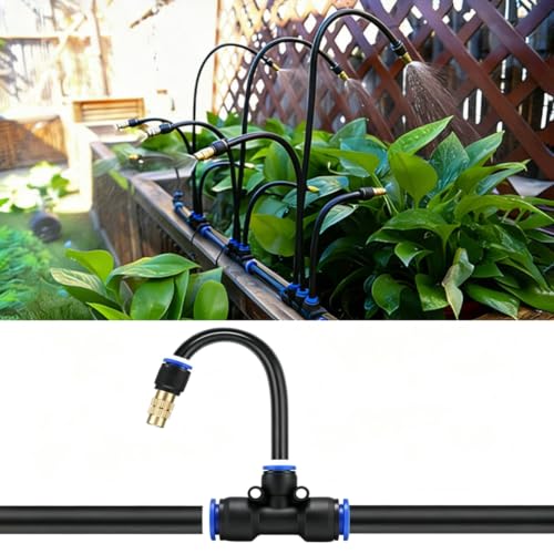 Garden Watering System with Detachable Swivel Long Nozzle, Adjustable Water Output Automatic Cooling Equipment, Outdoor Misting Heat Dissipation Kit