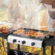 3-Burner Flat Top Gas Griddle Cooking Station with Ceramic Coated Cast Iron Pan, 30,000 BTU Propane Fuelled Griddle Station with Side Shelves & Spice Rack for Outdoor Barbecue Backyard Cookout