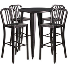 Flash Furniture Commercial Grade 30" Round Black-Antique Gold Metal Indoor-Outdoor Bar Table Set with 4 Stools