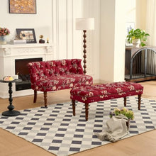 KEIKI 2-Piece Floral Loveseat & Ottoman Bench Set, Tufted, Red