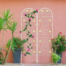 Decorative Metal Garden Trellis for Climbing Plants, Rustproof Flower Support with Bird,Leaves,Flowers,for Ivy,Rose,Morning Glory,Jasmine,Grape,Blackberry,Cucumber,Beans,Peas (Cream White,4)