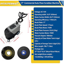 INTSUPERMAI 17" Walk Behind Floor Scrubber, 3-in-1 Commercial Washer Scrubber & Dryer, 1700 Sq Ft/Hr, 6.6 Gal Dual Tanks, 60ft Cord for Concrete Tile Warehouse 110V