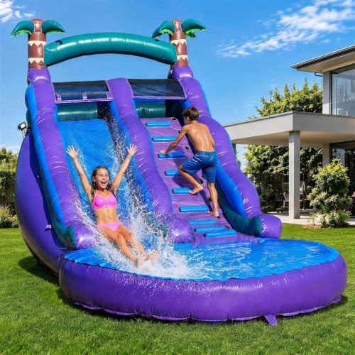 OZIS 23FT Commercial Grade Inflatable Water Slide with Replaceable Slide,Climbing Ladder and Pool Suitable for Use Wet or Dry,Heavy Duty PVC Water Slide Park for Summer Outdoor Activities（with Blower）