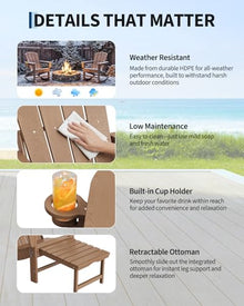 2 Pack HDPE Folding Adirondack Rocking Chair with Retractable Ottoman