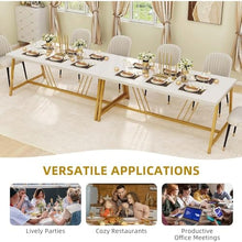 FURUIM2024M Dining Table 70.3 Inch Large Modern Dining Table for 6-8 People Rectangular Kitchen Table Faux Marble Top and Gold Geometric Metal Legs Table and Chairs Dining